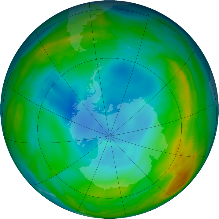 Antarctic ozone map for 09 June 1984
